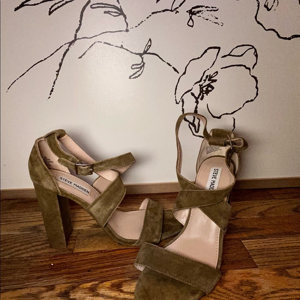 Tan suede, thick heel
